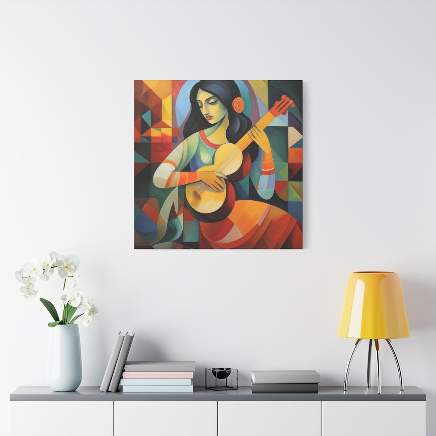 Lady Playing Guitar Cubism Wall Art & Canvas Prints