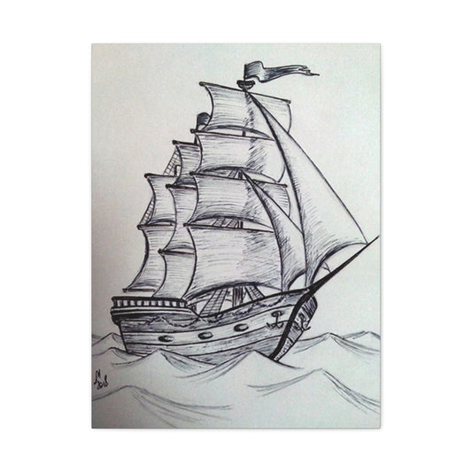 Ship Sailing Drawing Wall Art & Canvas Prints
