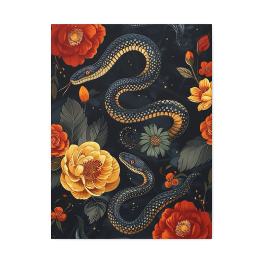 Black Cobra And Flower Heads Wall Art & Canvas Prints