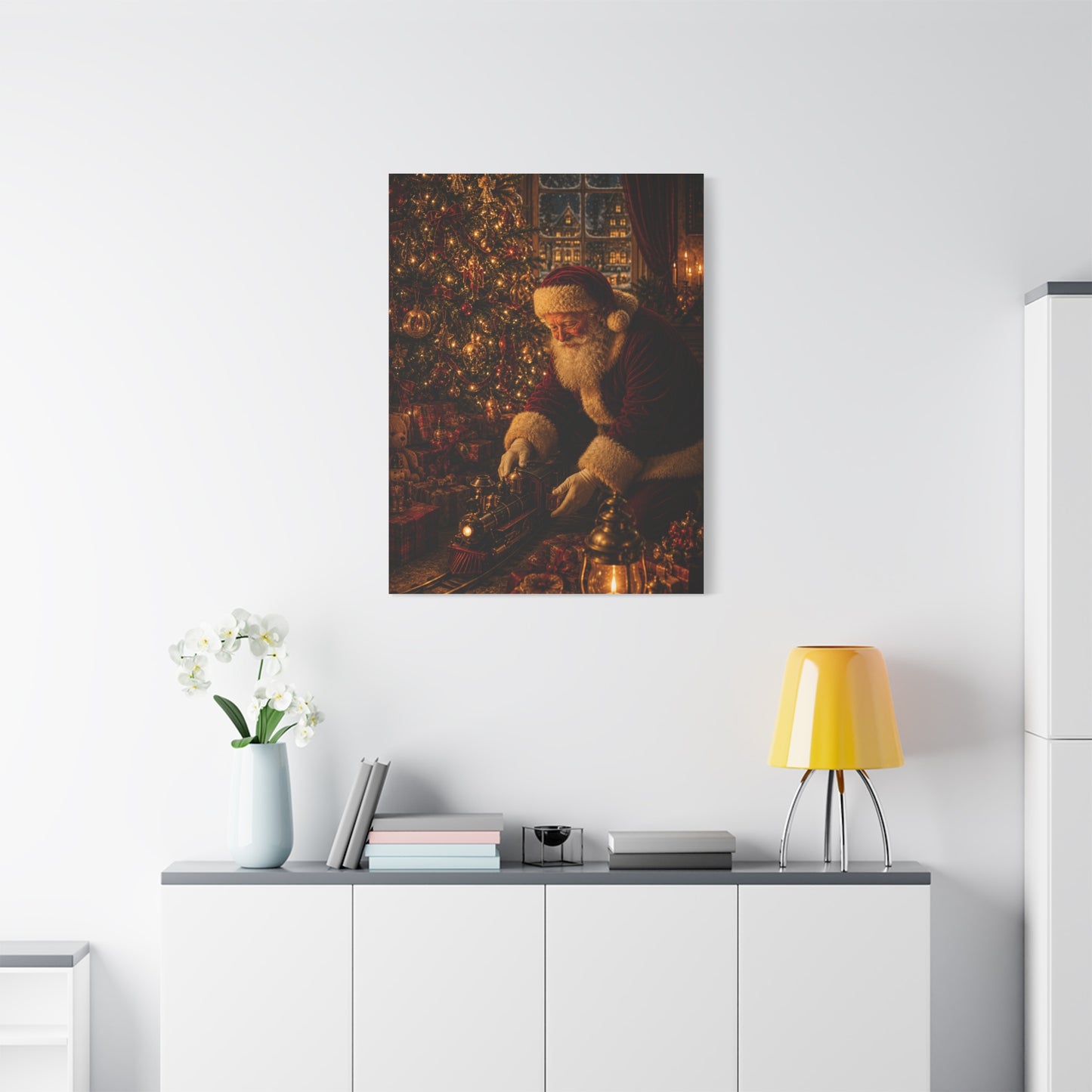 Santa and the Vintage Toy Train Wall Art & Canvas Print
