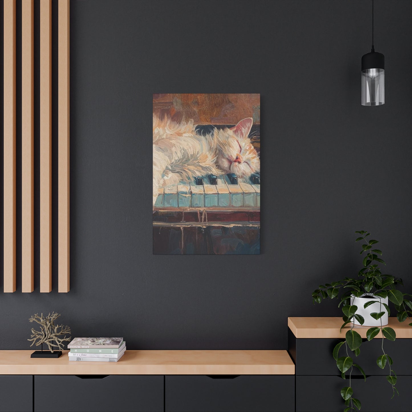 Cat Sleeping On Piano Wall Art & Canvas Prints