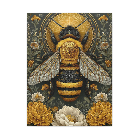 Honey Bee Botanical Folk Mandala Wall Art & Canvas Print