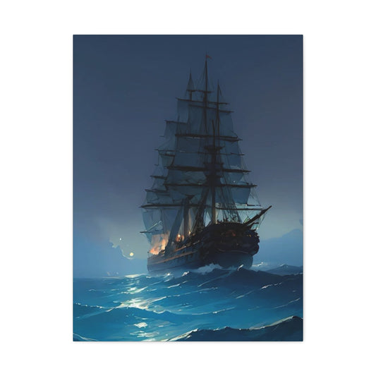 Black Sailing Ship At Night Wall Art & Canvas Prints