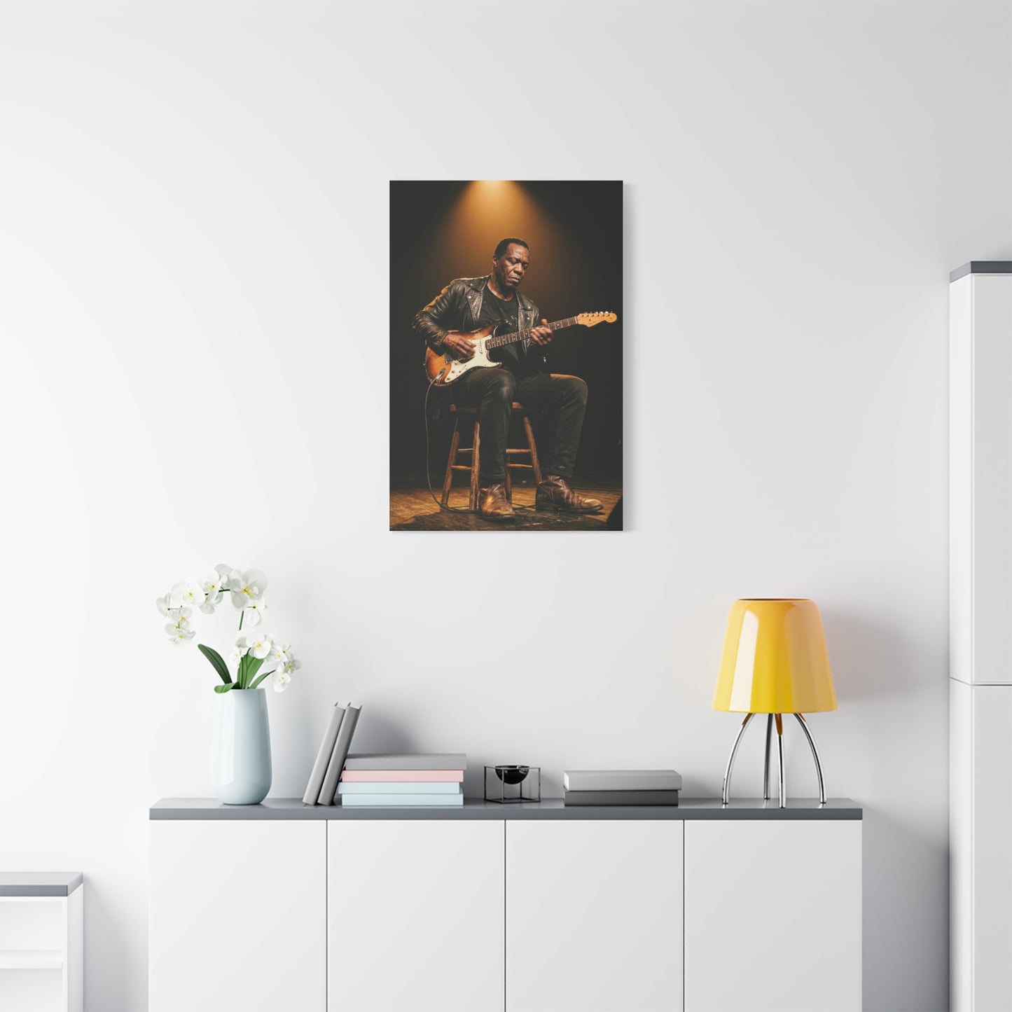 Blues Guitarist Intimate Spotlight Wall Art & Canvas Print