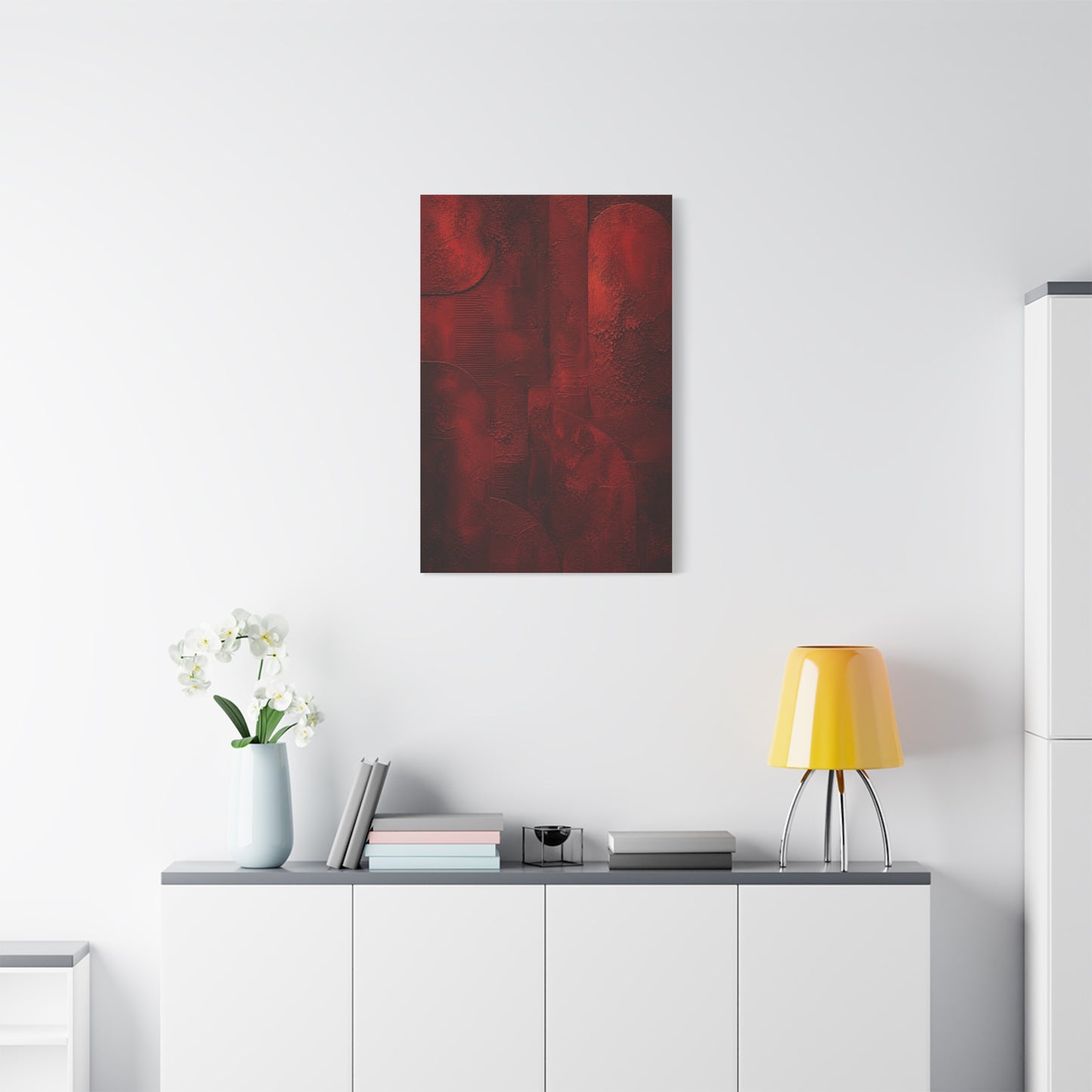 Sculptural Red Plaster Geometry Wall Art & Canvas Print