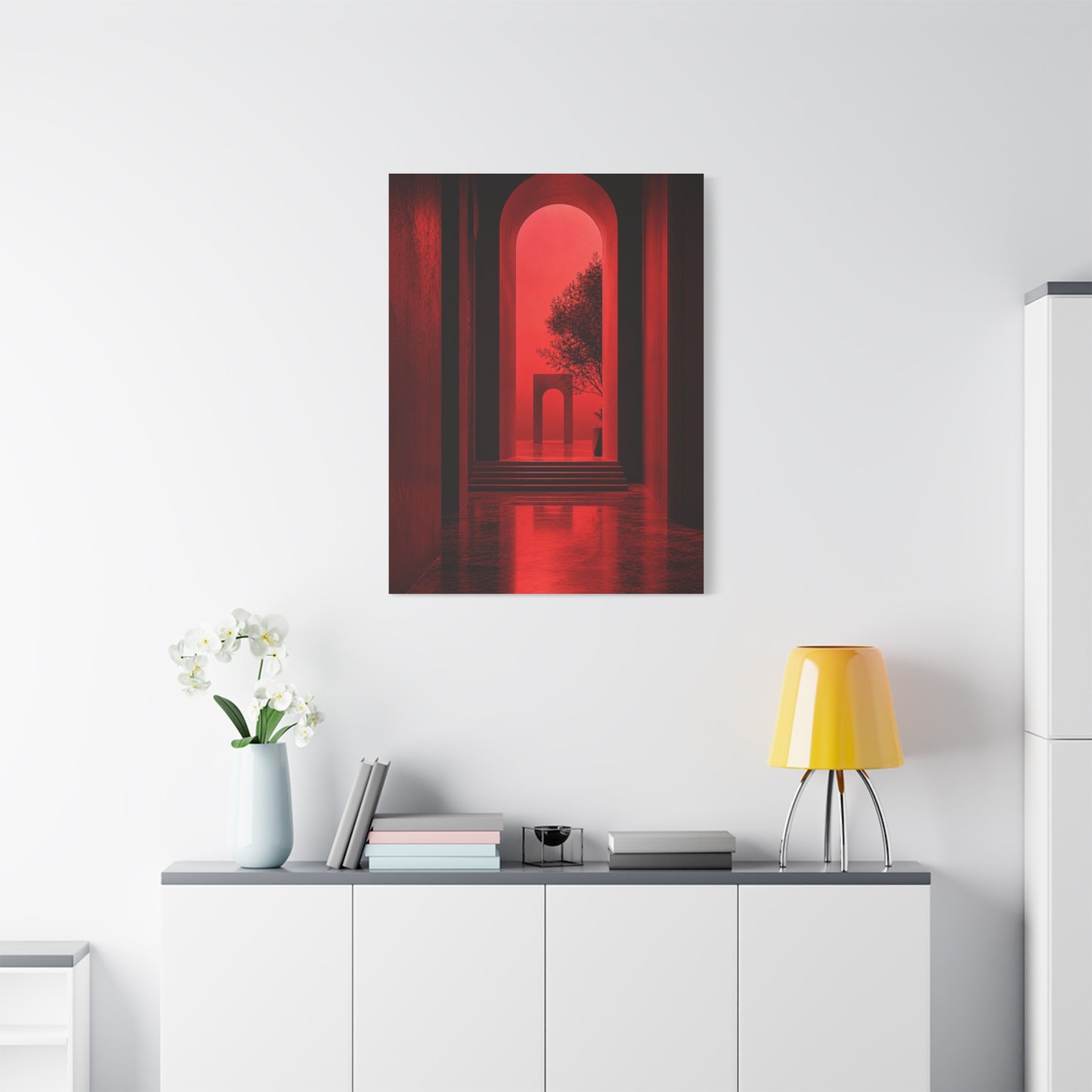 Surreal Crimson Archway Interior Wall Art & Canvas Print