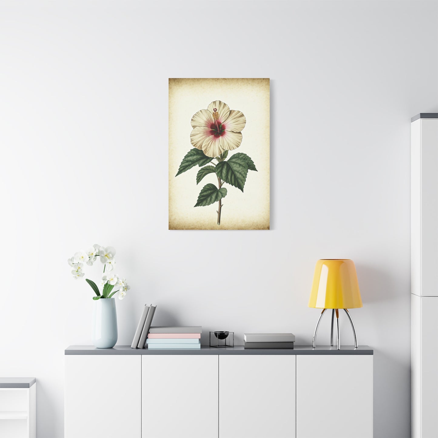 White Hibiscus Illustration Wall Art & Canvas Prints