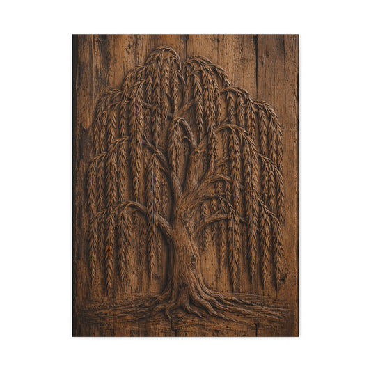Carved Willow Tree Wooden Relief Trees Wall Art & Canvas Print