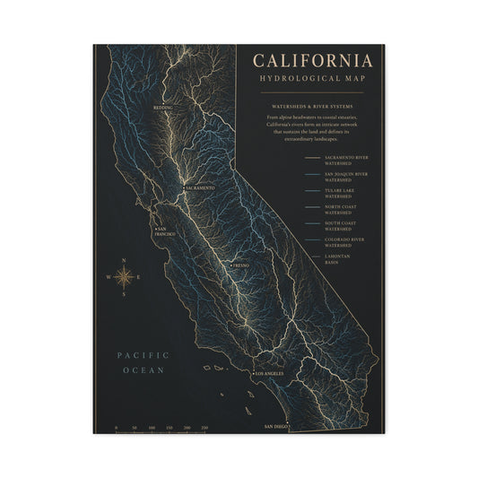 California Hydrological Map Wall Art & Canvas Print