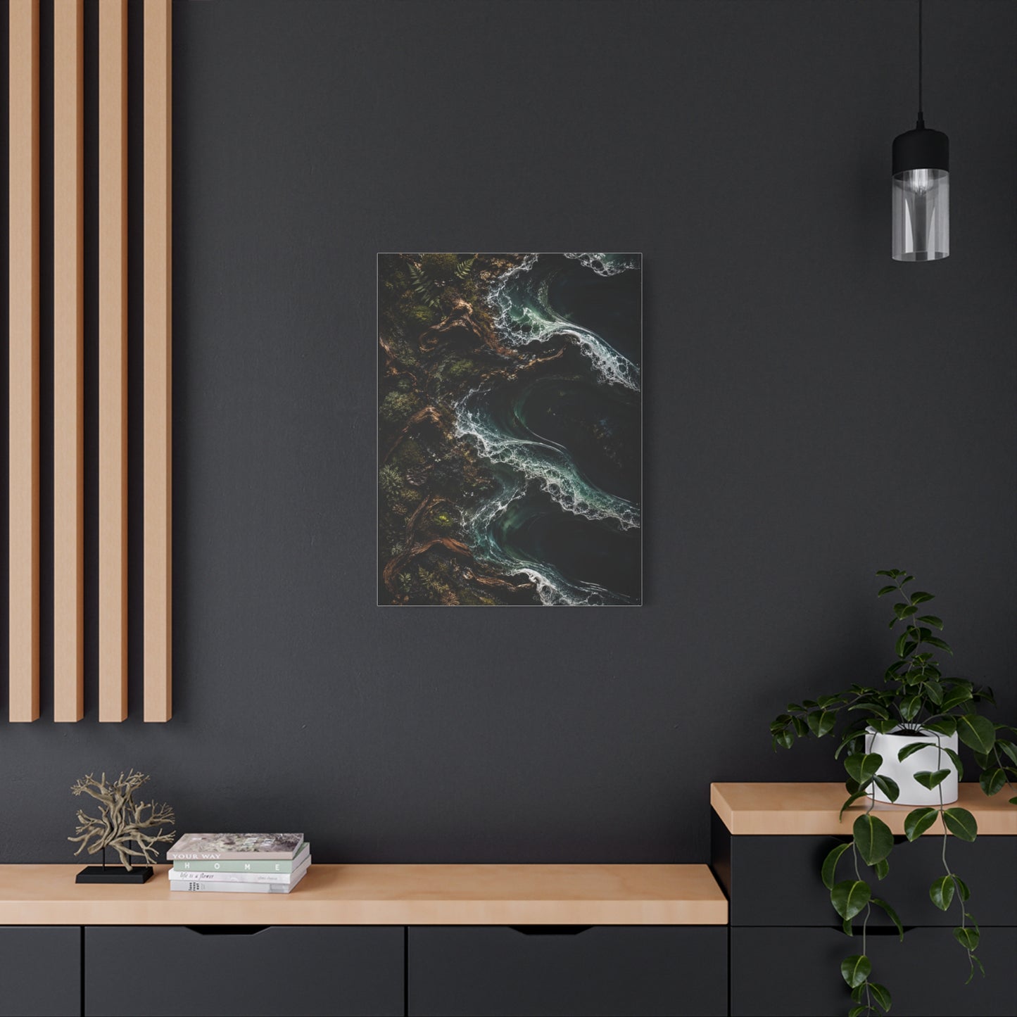 Dark Biophilic Coastal Wave Composition Wall Art & Canvas Print