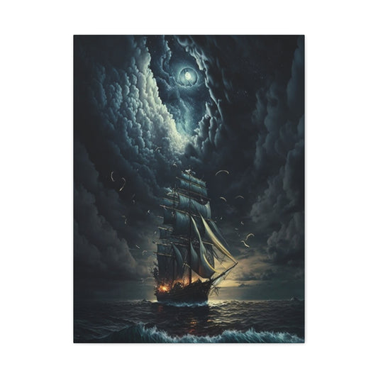 Ship Sailing At Night Painting Wall Art & Canvas Prints