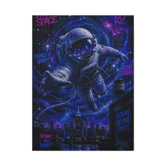 Cosmic Graffiti Astronaut Street Wall Art & Canvas Print