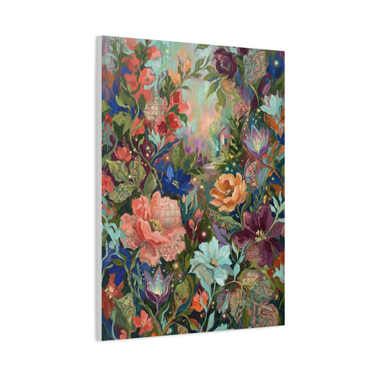 Enchanted Floral Garden & Fireflies Wall Art & Canvas Print