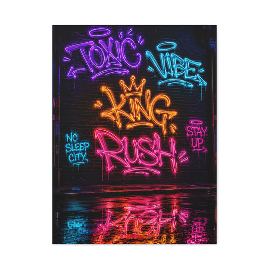 Neon Typography Hustle Street Wall Art & Canvas Print