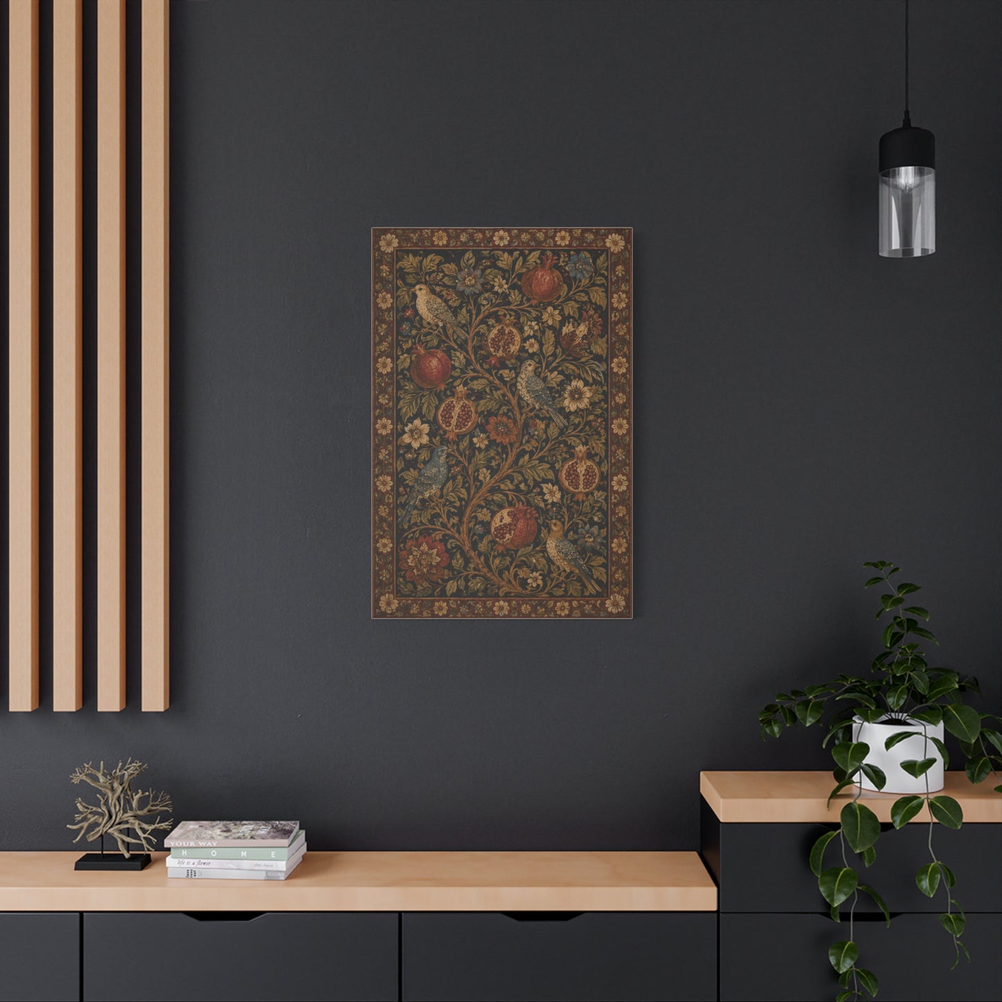 Dark Botanical Pomegranate Heritage Textile Wall Art & Canvas Print