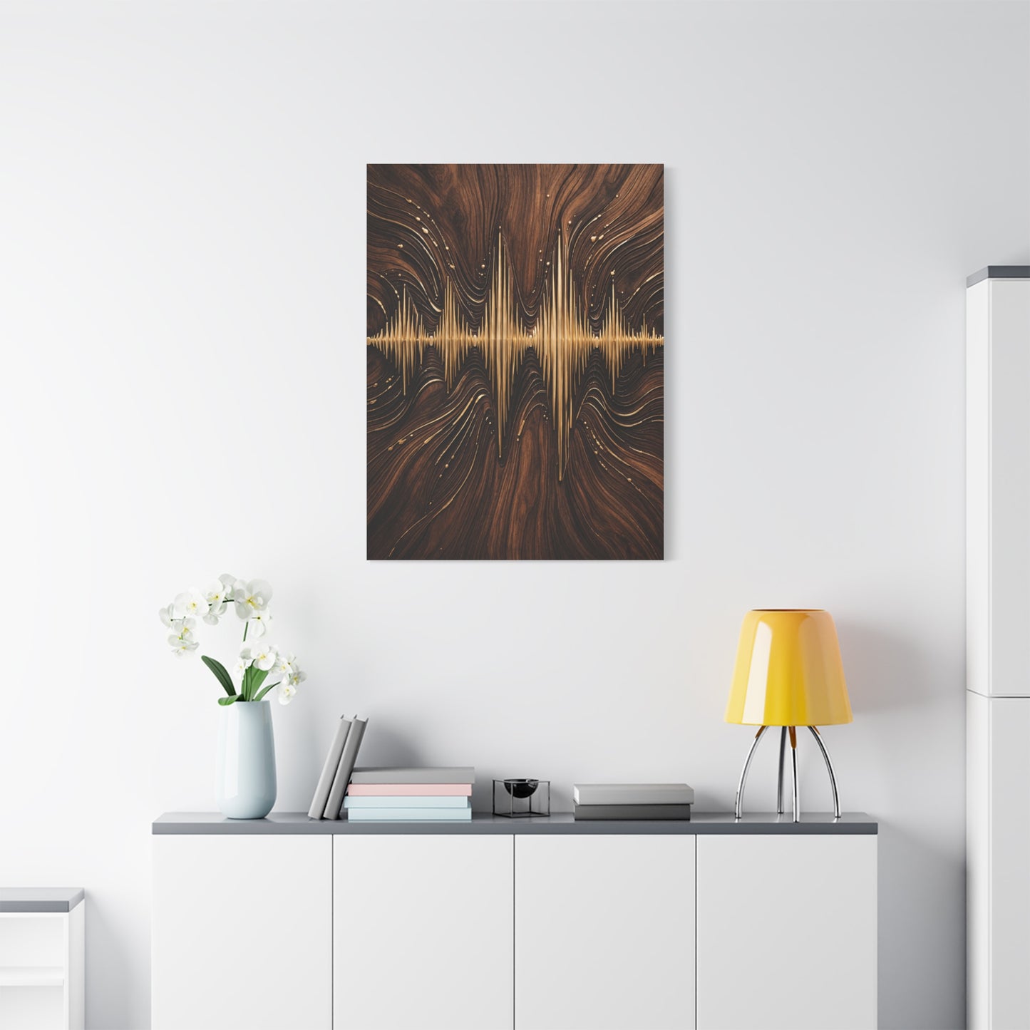 Golden Acoustic Wave Wood Composition Wall Art & Canvas Print
