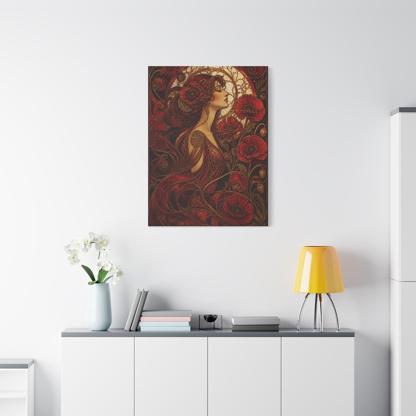 Red Art Nouveau Poppy Muse Wall Art & Canvas Print