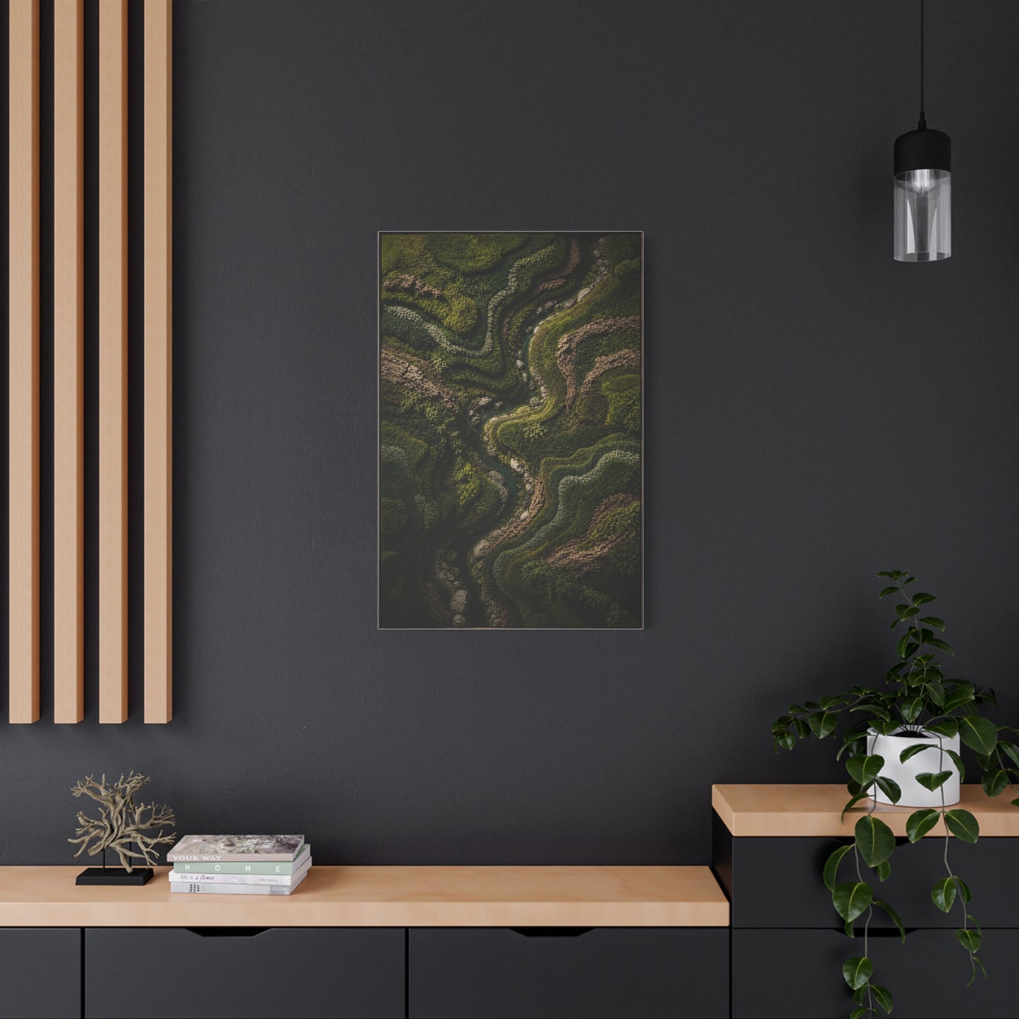 Topographic Moss River Landscape Wall Art & Canvas Print