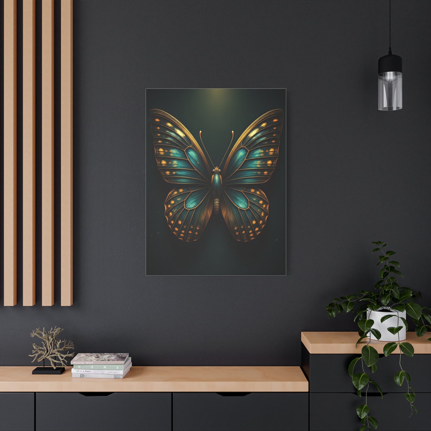 Emerald Gold Butterfly Symmetry Portrait Wall Art & Canvas Prints