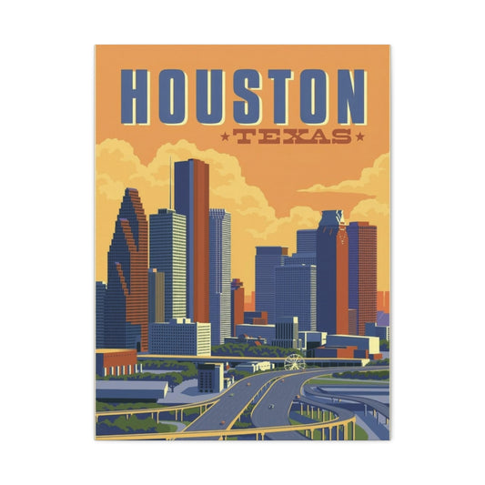 Houston Skyline Vintage Wall Art & Canvas Prints