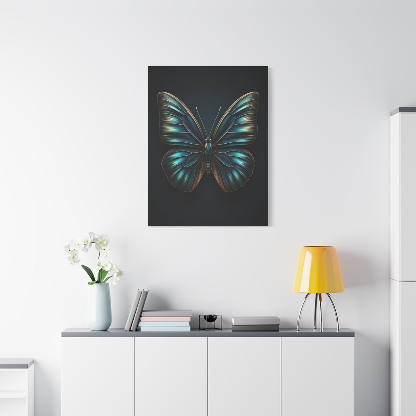 Midnight Blue Butterfly Symmetry Portrait Wall Art & Canvas Prints