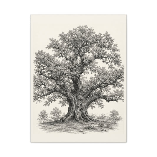 Detailed Engraved Oak Study Trees Wall Art & Canvas Print