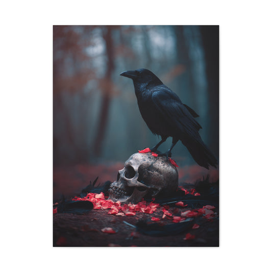 Crow on Weathered Skull Wall Art & Canvas Print