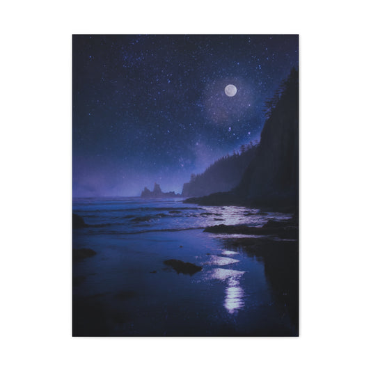 Moonlit Starry Coastline Wall Art & Canvas Print