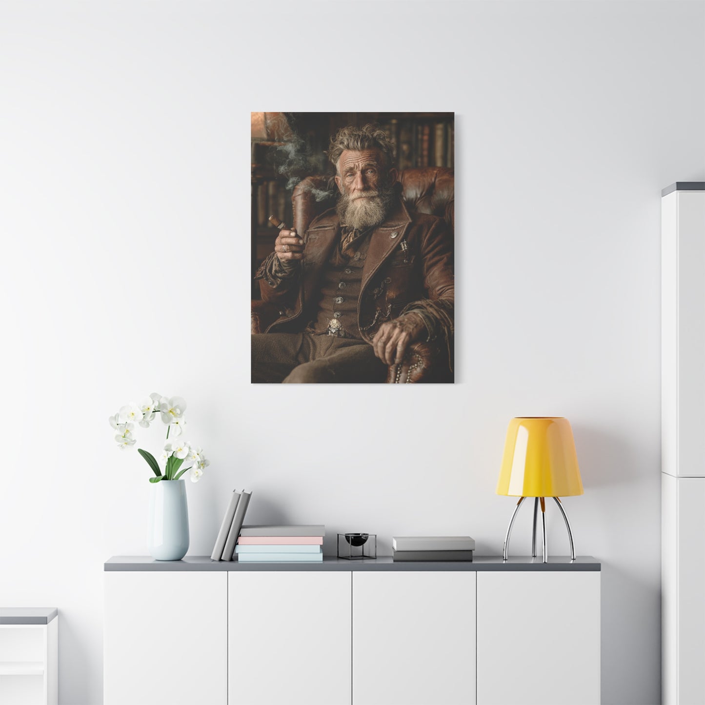 Old Man Cigar Portrait Wall Art & Canvas Print