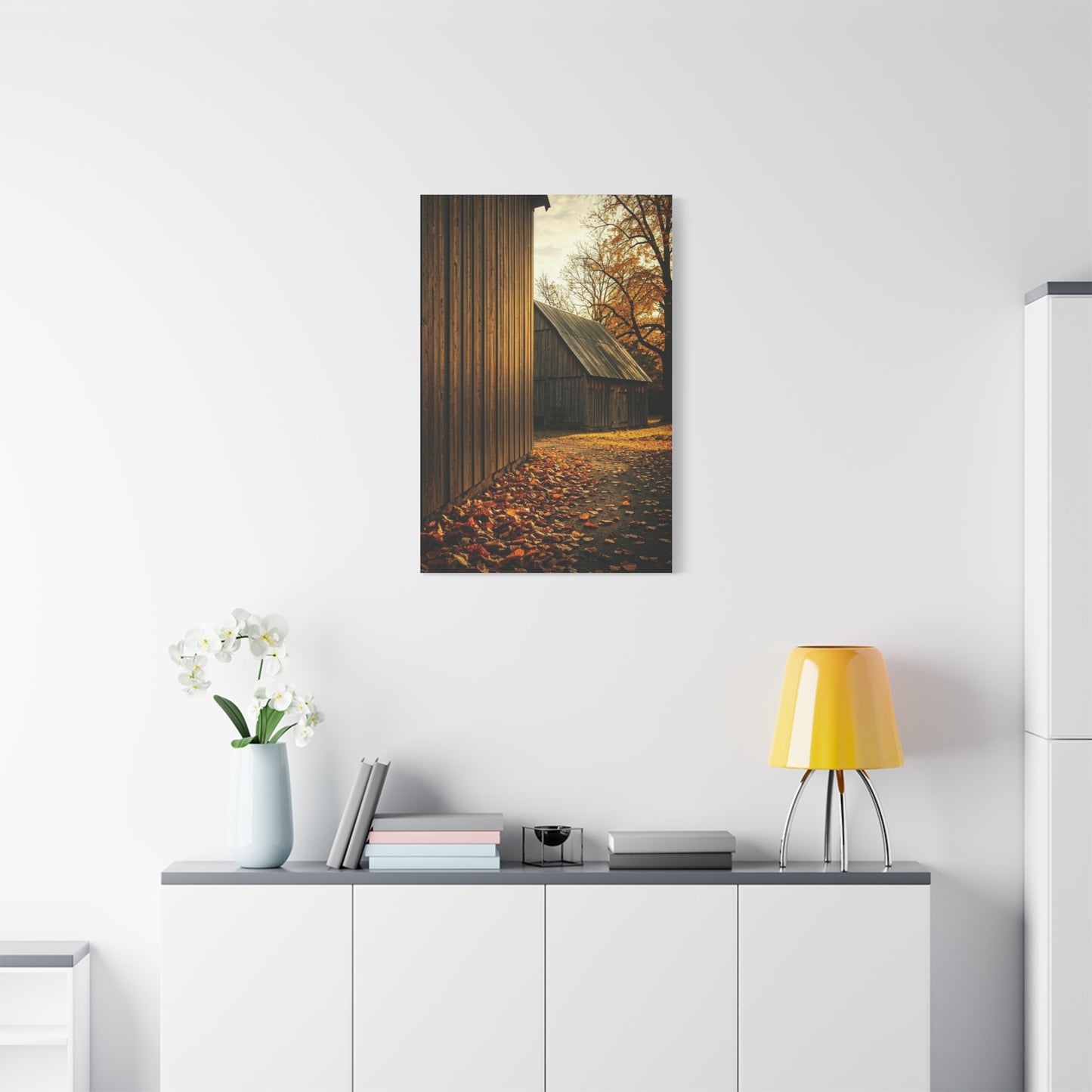 Autumn Path Beside the Old Barn Wall Art & Canvas Prints
